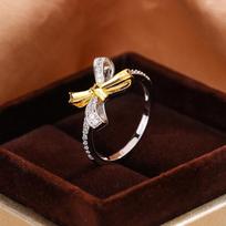 Light Luxury High End Sense Index Finger Ring French Bow Ring Gold Plated Retro High End No. 10 brown