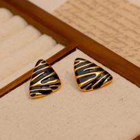 Vintage European & American Style Hong Kong Pattern Two-Tone Triangle Earrings for Women
