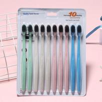 Japanese and Korean Bamboo Charcoal Soft Bristle Toothbrush Set - 10 Pieces gray