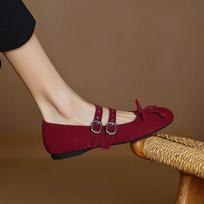 Krazing Pot Nubuck Fashion Spring Size 42 41 Beauty Flat with Women Round Toe Shoes Rivets Ballet Dance Bowtie Decoration Shallow Flats 35 raudona