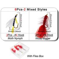 6Pcs/Box Brass Bead Head Wooly Bugger Streamers & Moth Nymph Fly Fishing Bait Fishing for Trout Insects Lures Bait 6Pcs-2Mixed Styles white