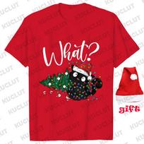 Funny Christmas Women T Shirt Cute Cat What Christmas Tree Tops Party Short Sleeve Tees Female Clothing with Christmas Hats S
