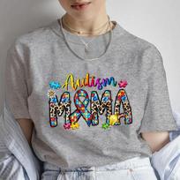 Autism Awareness Neuro Diverse Mommy T-shirt for Women Summer Short Sleeve Tees Autism Support Tops Harajuku Graphic Tshirt S gray