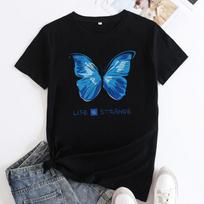 Summer Round Neck Butterfly Pattern Printed Top Fashionable Casual Short Sleeved Women's Pure Cotton T-shirts S juoda