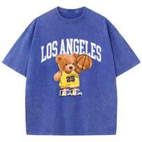 Summer Women Cotton Washed T-Shirt Los Angeles 23 Basketball Teddy Bear Printing Tee Shirt Loose O-Neck Tops Female Clothing S