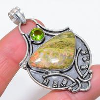 Natural Unakite, Peridot Gemstone 925 Sterling Silver Jewelry Pendant 2.52  q6m12 beige