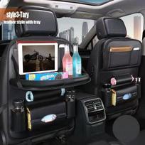 Daugiakišenė automobilio sėdynės nugarėlė pakabinamas organizatoriaus krepšys Universalus auto PU odinis laikymo krepšys, sulankstoma lentyna juoda