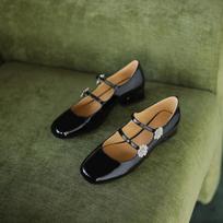 Krazing Pot Sheepskin Spring Summer Size 41 Thick Low Heels Mary Janes Women Square Toe Crystal Flowers Pumps 35 juoda