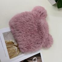 Girs Winter Warm Hats Fluffy Knit Rabbit Fur Ear Hat Fashion Cute Black Kawaii Hat Elastic (55-60cm) rožinė