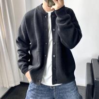 Men's Hong Kong-Style Japanese Wool Cardigan - Round Neck, Loose Fit, Thick Knit Sweater for Spring and Autumn M