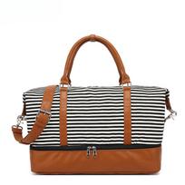 Fashion Striped Travel Bag Canvas Carry-on Duffel Travel Bag Storage Sports Bag