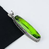 Peridot Long Gemstone Silver Pendant in 925 Sterling Silver- Handmade Design, Everyday Wear Jewelry, Unique Peridot Long Pendant Father's Day Gifts 2.95" žalia