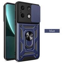 Šarvuotas dėklas Xiaomi Redmi Note 13 Pro 5G 12 Pro+ Plus dangtelis, objektyvo apsauga su žiedu, magnetinis laikiklis, coque fundas Redmi Note 13 4G mėlyna