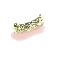 1 vnt. Bling Grillz netikri dantys Helovino gimtadienio vakarėlis, auksinis sidabras beige