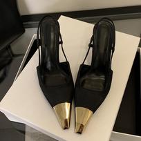 Liyke Vasariniai Aukštakulniai Stiletai Basutės Moteriški Dizainerio Metalo Smailus Pirštas Galinis Dirželis Šventinės Suknelės Batai Moteriški Siurbliai Zapatos Mujer 35 black