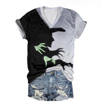 Summer Round Neck 3D Witch Printed Top Fashionable Casual Short Sleeved Women's T-shirts S