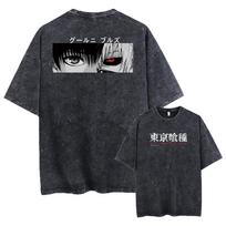 Anime Tokyo Ghoul Kaneki Ken Grafinis Spaudas Rūgštus Marškinėliai Vyrams Sudėtyje Medvilnė Skalbta Marškinėliai Karšta Manga Marškinėliai Harajuku Unisex 2XL black