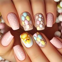 24pcs Square Press On Nail with Chick Pattern Short Artificial Nail Full Cover False Nail Manicure Nail Art for Women brown