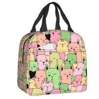 Kawai Cats Lunch Box for Women Leakproof Cute Animal Kitten Cooler Thermal Food Insulated Lunch Bag Office Work 22x20x13CM