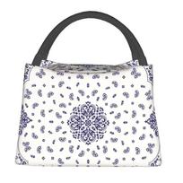 Pisley Bandana Print Insulated Lunch Bag for Outdoor Picnic Waterproof Thermal Cooler Lunch Box Women 28x17x16CM smėlis