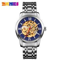 Fully Automatic Mechanical Watch Men Stainless Steel Circular Single Folding Buckle Metal Hollow Spiral Watch Reloj Hombre mėlyna/sidabras