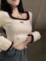 Women's High-End Soft Square Collar Clavicle Top - Slim, Fashionable, Autumn/Winter Style M (suggested 90-105 jin)