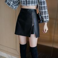 2024 Autumn/Winter A-Line High Waist PU Leather Skirt - Women's Slim Fit with Zipper M [47-53 kg]
