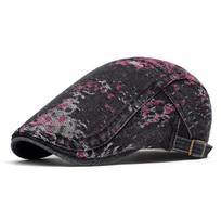 Denim Beret Women's Retro British Peaked Cap Men Print Forward Cap juoda
