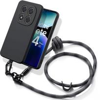 Case for Xiaomi Redmi Note 14 Pro Plus 5G/Note 14 Pro+ 5G - Anti-Scratch Silicone Black with Gray Cord