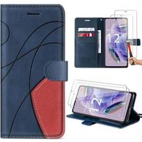 Coque Pour Xiaomi Redmi Note 12 Pro Plus 5G - Cuir PU Bleu Marine - 2 Verres Trempés - Béquille Mains-libres