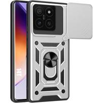 Case for Xiaomi 14T, Rigid Shockproof with Ring Stand and Lens Protection - Silver