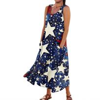 Summer Dress Women's  Summer O Neck Sleeveless Outdoor Casual Ruffle Boho Swing Dresses L mėlyna