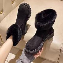 Internet celebrity fur integrated non-slip thick-soled snow boots women's winter piled and thickened 2025 new super fire warm cotton shoes 36 chaki
