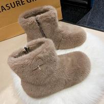 Winter Fur Flats Ankle Snow Boots Plush Warm Shoes Fashion 2025 Trend Designer New Walking Cozy Goth Chelsea Casual Botas Mujer 35 chaki
