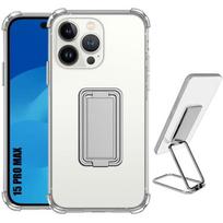 Case for iPhone 15 Pro Max - Ultra Slim Shockproof Silicone with Adjustable Silver Metal Stand