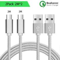 Câble Micro USB - Non spécifié - Lot de 2 - 2M - Nylon Argenté - Compatible Android