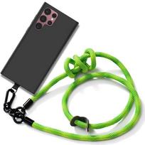 Lanyard Case for Samsung Galaxy S22 Ultra - Black Silicone Shockproof Anti-Scratch with Removable Green Lanyard