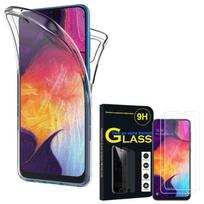 360° Silicone Case - Samsung - Galaxy A50 - Transparent - Full Protection - 2 Tempered Glass Films skaidri