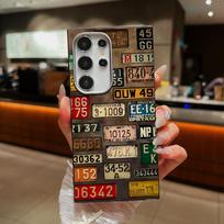 For Samsung S25 Ultra S24 FE S23 S22 S21 A56 A36 A16 A55 A15 Case License Plate Print Soft Shockproof Slim Matte TPU Leather Texture Phone Cover Samsung S24 Ultra geltona/juoda