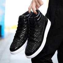 2024 m. madingi vyriški sportbačiai, aukštakulniai, auksiniai, prabangūs, blizgantys batai gatvės apranga Hiphopo laisvalaikio batai Chaussures Homme 38 juoda