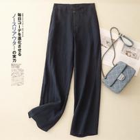 Solid color linen loose wide-leg pants women's narrow pants 2025 new autumn high-waisted casual straight-leg pants M linas