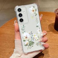Floral Print Clear Slim Cover For Samsung S25 Edge S24 FE S23 Ultra S22 A56 A36 A16 A15 A55 A35 Soft Silicone Shockproof Lens Protection Phone Case Samsung S25 Edge