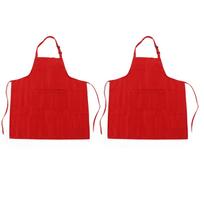 Cooking Apron Waterproof Adjustable Neck Strap Breathable Soft Kitchen Bib Apron with Pocket for raudona