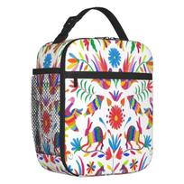 Mexican Talavera Flower Ceramic Tile Portable Lunch Boxes Women Waterproof Thermal Cooler Food Insulated Lunch Bag Kids School 26x21x11CM smėlis
