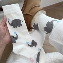 Cute Cartoon Elephant Mid Tube Socks Summer Spring Cotton Korean Sweet Style Soft Skin-Friendly Cartoon Leisure Kawaii Socks One Size