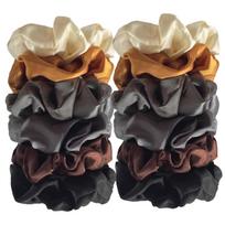 12pcs New Satin Fabric Sausage Loop Hair Rings Set Solid Colour Fabric Loop Hair Rope Hair Scrunchies Scrunchy Black Coffee