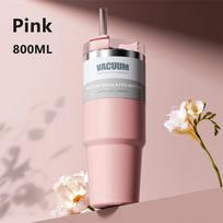600ML Large Water Bottle Stainless Steel Thermo Bottle Car Coffee Cup Cold Hot Camping Travel Insulated Mug Straw Cups Drinkware 801-900ml rožinė