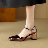 Krazing Pot Sheepskin Summer Size 40 Thick High Heels Oriental Design Square Toe Elegant Beauty Lady Wedding Pumps 35
