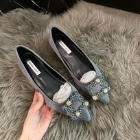 Sheepskin version~ Small inner height increase rhinestone square buckle pointed new shallow leather single shoes women's wedding shoes 34 black