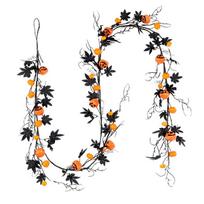 Halloween Decoration, 1.8-meter, Black, Maple Leaf, Scary Pumpkin, Rattan, Home Party Pendant, Door Hanging Pack of 1